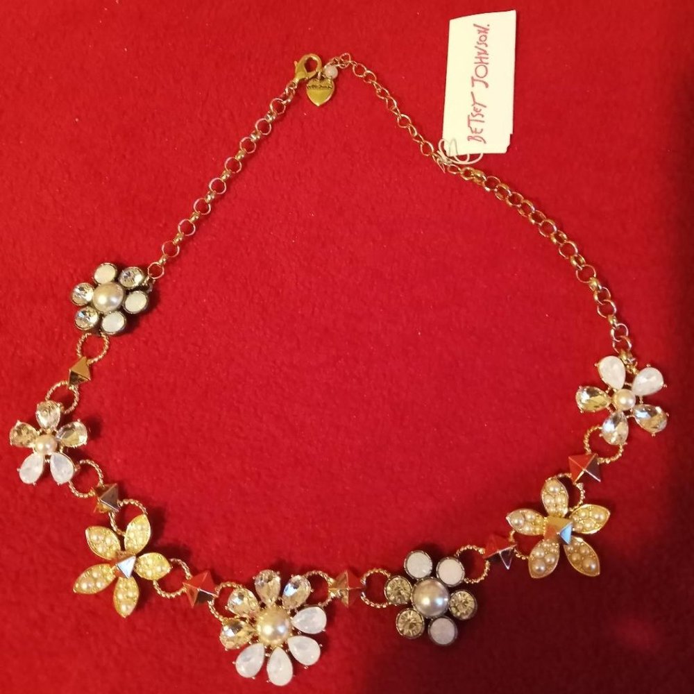 Betsey Johnson Stone & Flower Necklace